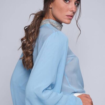 Silk blouse with embroidered collar