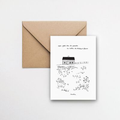 Prairie fleurie - Carte 10x15 papier fait main et enveloppe recyclée