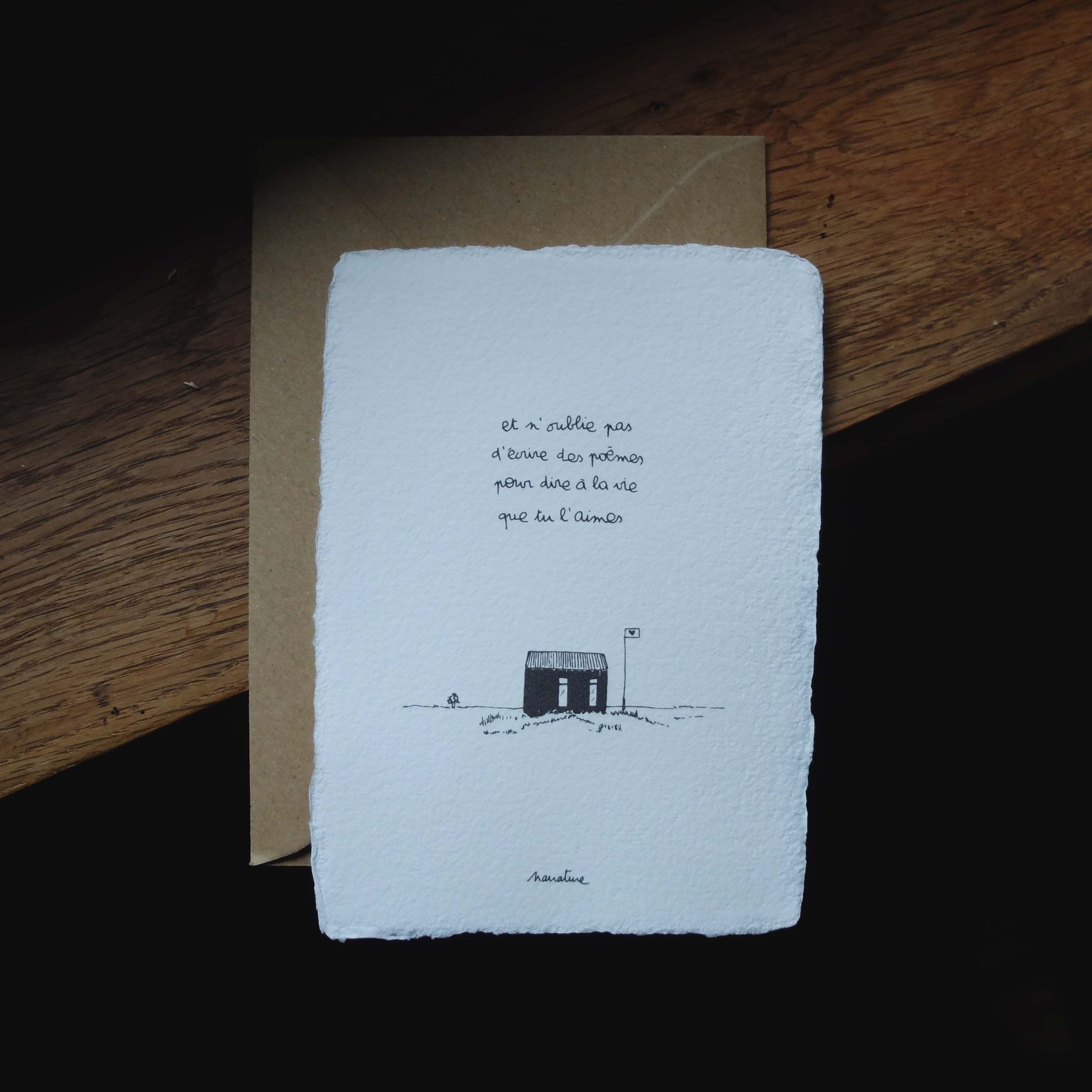 Seul au monde - Carte 10x15 papier fait main et enveloppe recyclée