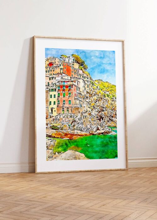 Cinque Terre, Italian Riviera Coastline Poster No109 (A4 - 21.0 x 29.7 cm | 8.3 x 11.7 in)