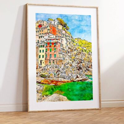 Cinque Terre, Italian Riviera Coastline Poster No109 (A4 - 21.0 x 29.7 cm | 8.3 x 11.7 in)