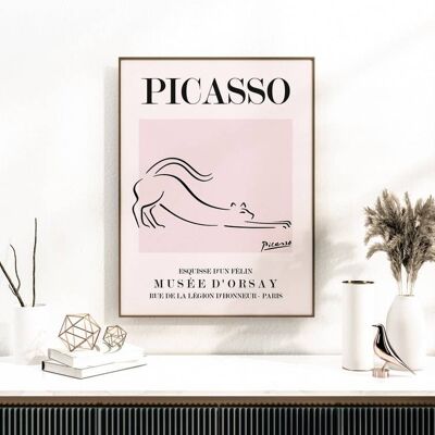 Picasso - Le chat, Art mural moderne du milieu du siècle No21 (A4 - 21,0 x 29,7 cm | 8,3 x 11,7 po)