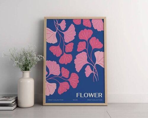 Pink & Blue Flower Print No113 (A2 - 42 x 59.4 cm | 16.5 x 23.4 in)