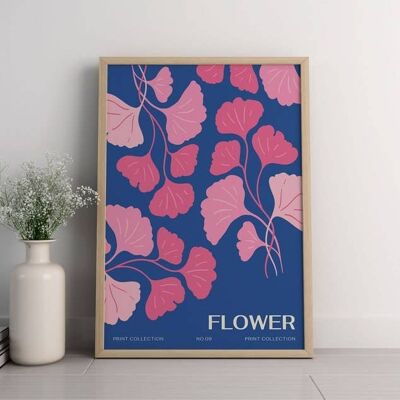 Pink & Blue Flower Print No113 (A2 - 42 x 59.4 cm | 16.5 x 23.4 in)