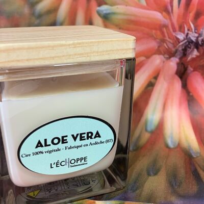 VELA AROMÁTICA CERA 100% SOJA CUADRADO MADERA FUNDA 6X6 80 G ALOE VERA