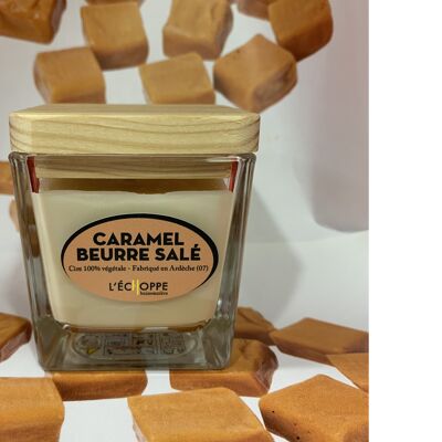 SQUARE SOY CANDLES WOOD LID 6X6 80 G SALTED BUTTER CARAMEL