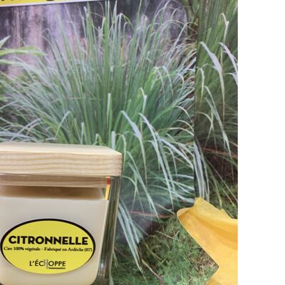 CANDELA DI SOIA QUADRATA COPERTURA LEGNO 6X6 80 G CITRONELLA