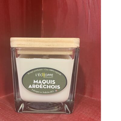 SQUARE SOYA CANDLE WITH WOOD COVER 6X6 80 G MAQUIS ARDECHOIS