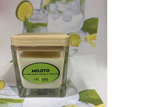 BOUGIE SOJA CARRE COUV BOIS 6X6 80 G MOJITO