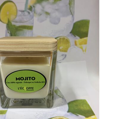 CANDELA DI SOIA QUADRATA COPERCHIO LEGNO 6X6 80 G MOJITO