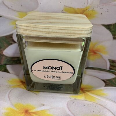 SCENTED CANDLE MONOÏ SQUARE JAR 8X8 WOODEN LID 190 G OF 100% VEGETABLE SOYA WAX