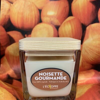 CANDELA DI SOIA QUADRATA CON COPERTURA IN LEGNO 8X8 GOURMET NOCCIOLA