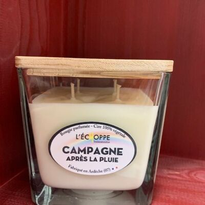 SQUARE SOYA CANDLE WOOD COVER 10X10 4 WICKS ARPES LAPLUIE COUNTRYSIDE