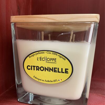 SQUARE SOYA CANDLE WOOD LID 10X10 4 WICKS CITRONELLA