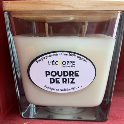 BOUGIE PARFUMEE POUDRE DE RIZ POT CARRE 4 MECHES 350 G DE CIRE 100 % SOJA