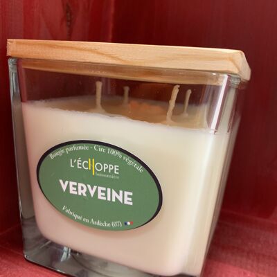 SQUARE SOYA CANDLE WOOD COVER 10X10 4 WICKS VERBENA 350 G OF 100% VEGETABLE SOYA WAX
