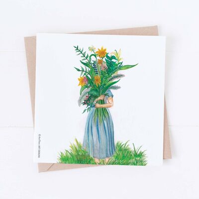 Carte de voeux de dame de fleur, carte de remerciement, SKU030