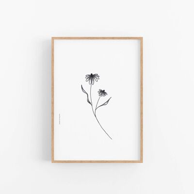 Black & white print, Monochrome flowers, Greeting card , SKU039