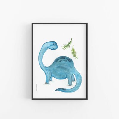 Arte de pared de guardería de dinosaurio azul, póster de guardería, SKU049