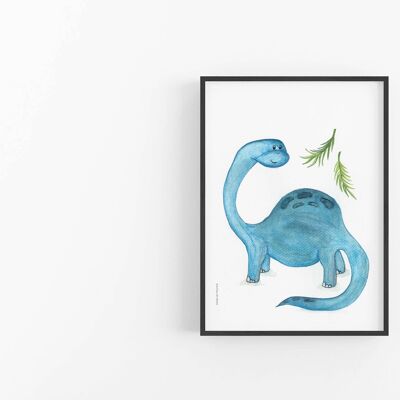 Art mural de pépinière de dinosaure bleu, affiche de pépinière, SKU049