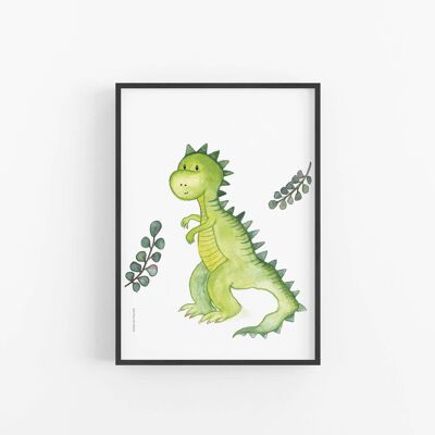 Impression de dinosaure vert, affiche de pépinière, ensemble d'impressions, SKU054