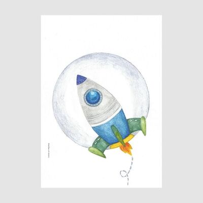 Rakete Kunstdruck, Kinderzimmer Poster, Rakete Illustration, SKU057