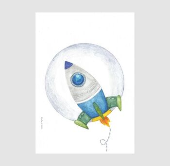 Impression d'art de fusée, affiche de pépinière, illustration de fusée, SKU058 1