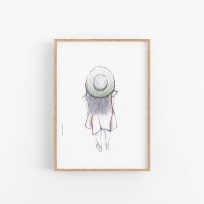 Girl print, Girl with hat illustration, Set of two , SKU067