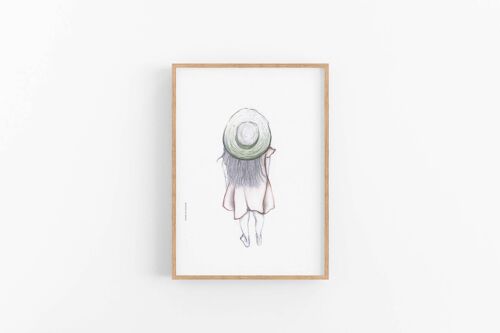Girl print, Girl with hat illustration, Set of two , SKU068