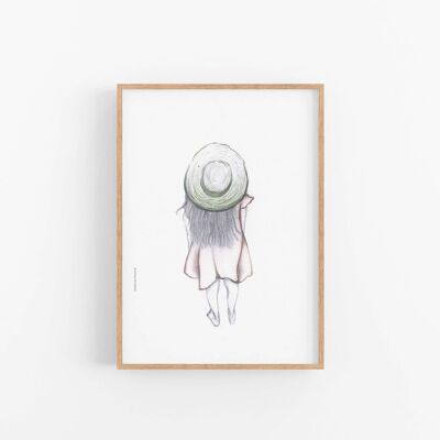 Girl print, Girl with hat illustration, Set of two , SKU068