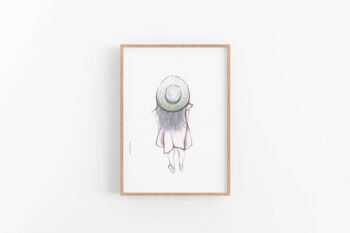 Imprimé fille, Illustration fille avec chapeau, Ensemble de deux, SKU068 1