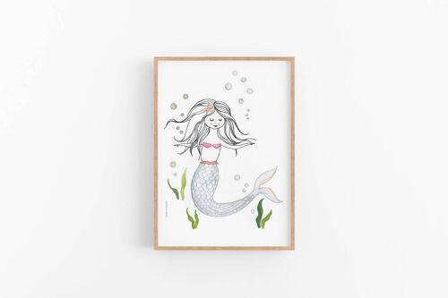 Mermaid art print, Nursery Poster , SKU070