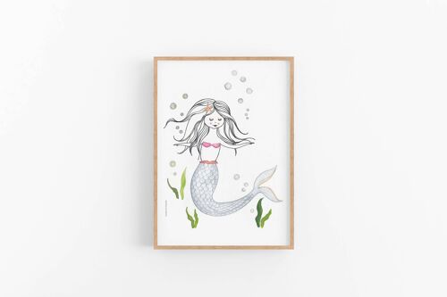 Mermaid art print, Nursery Poster , SKU069
