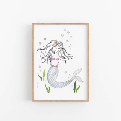 Mermaid art print, Nursery Poster , SKU069