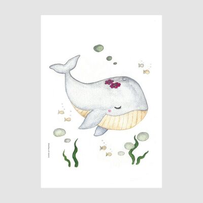 Impresión de arte Wale, cartel de guardería, bajo el mar, SKU071