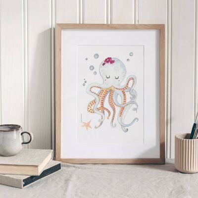 Octopus Kunstdruck, Kinderzimmer Poster, Under The Sea, SKU073