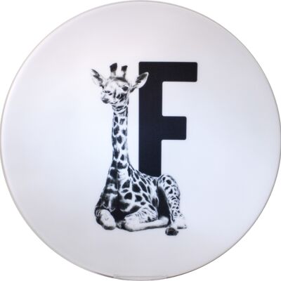 Tablero de letras F con jirafa
