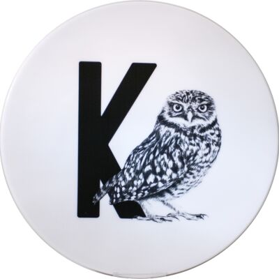 Tableau à lettres K avec hibou