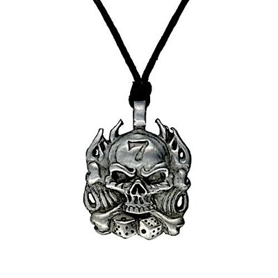 Lucky 7 Screaming Skull Pewter Necklace PWP430