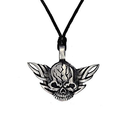 Tribal Warrior Screaming Skull Pewter Necklace PWP437