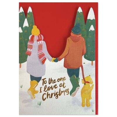 "An den, den ich an Weihnachten liebe" Weihnachtskarte mit verschneitem Spaziergang