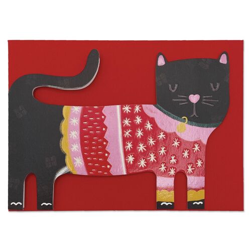 Cute 'black cat in Christmas jumper' Christmas card