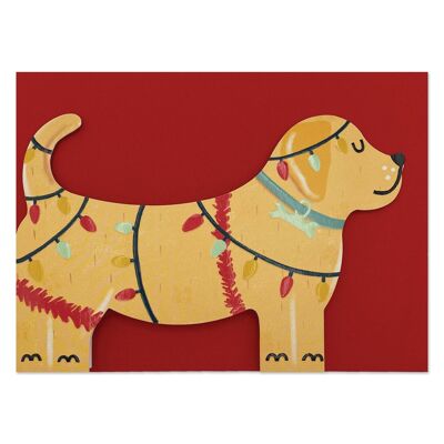 Verspielte Weihnachtskarte "Labrador Welpe in Weihnachtsbeleuchtung".
