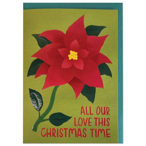 'All of our love this Christmas time' Poinsettia Christmas card