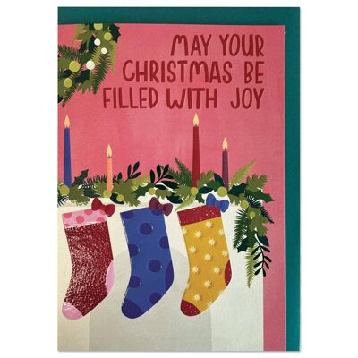 Nostalgische Weihnachtskarte „Möge dein Weihnachten voller Freude sein“.
