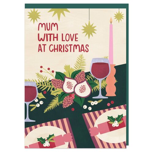'Mum with love at Christmas' tablescape Christmas card