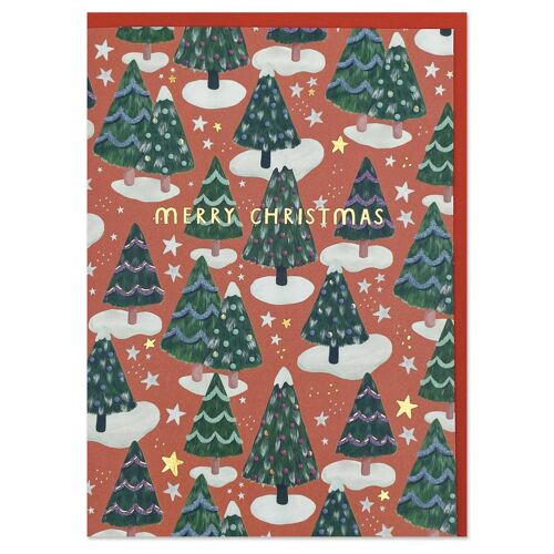 'Merry Christmas' snowy tree Christmas card
