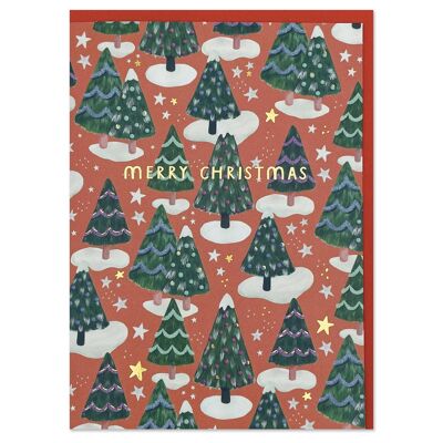 'Merry Christmas' snowy tree Christmas card