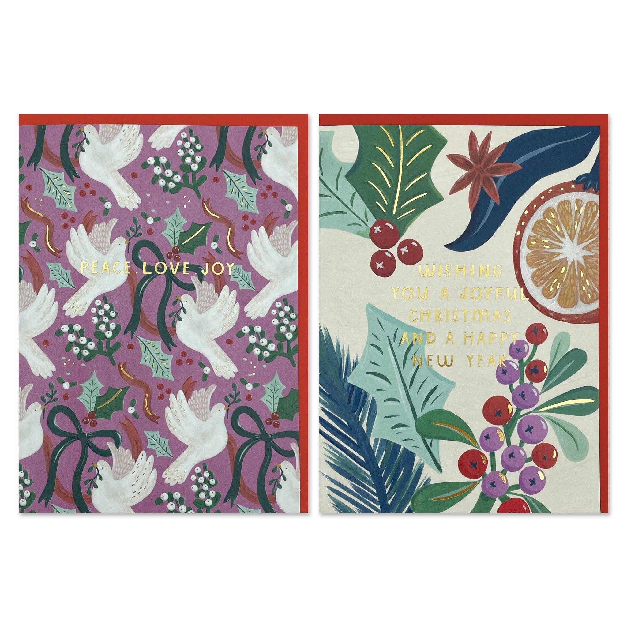 'Peace. Love. Joy & Wishing you a joyful Christmas and a happy new year' card set