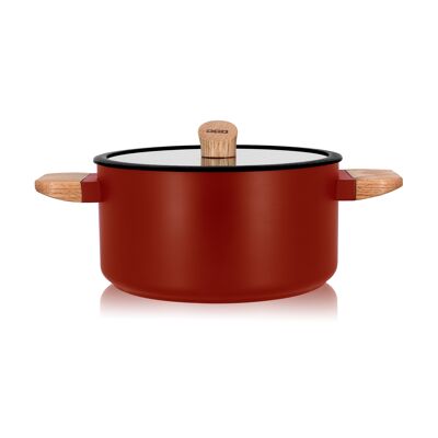 Faitout ector 24cm en aluminium paprika avec manche en bois